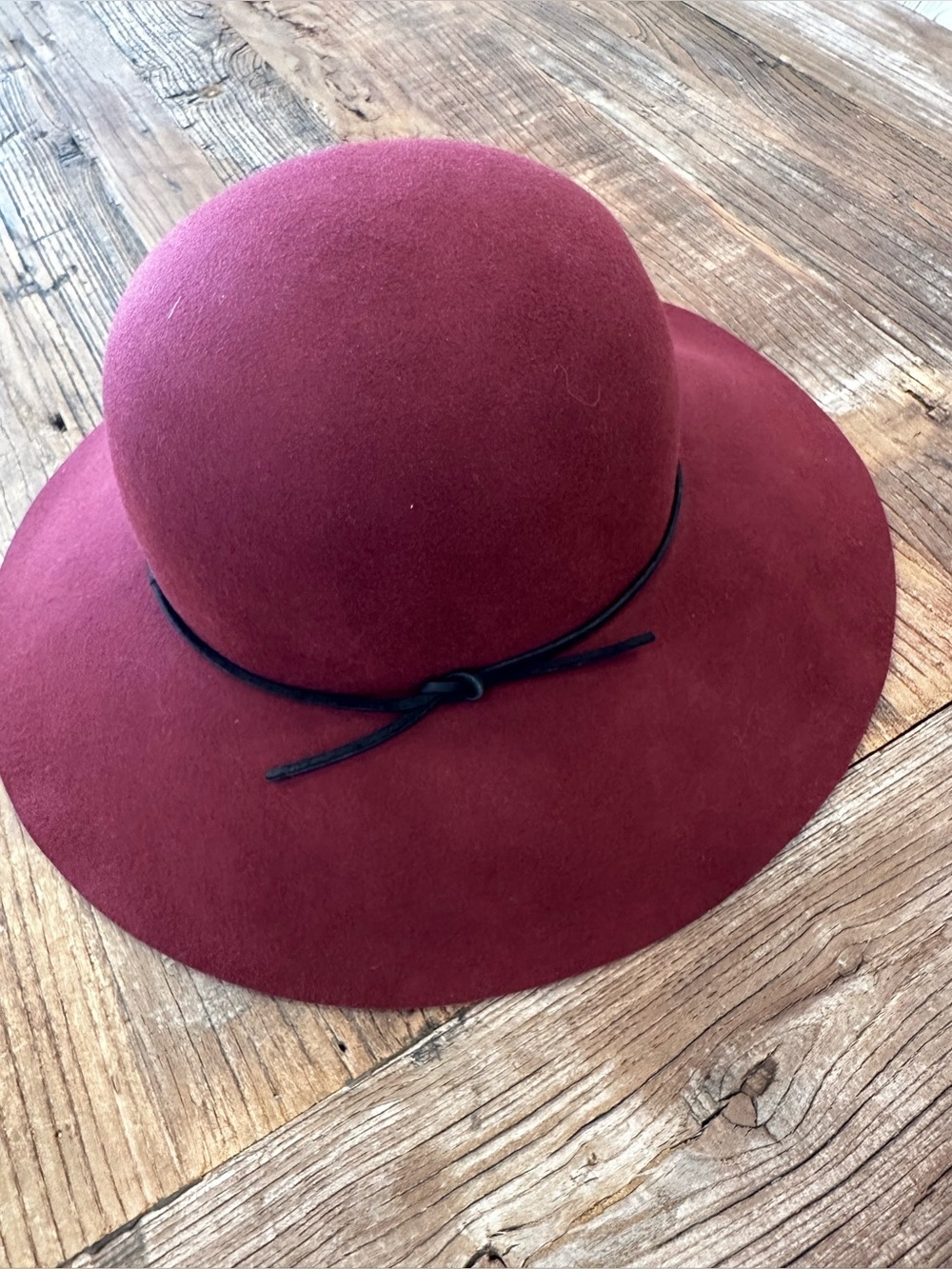 Phenix Burgundy Wool Felt Floppy Hat with Black Tie